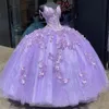 2021 Lavande Boue Puffy Ball Robes Quinceanera Robes Perles Sweet 16 Robe Plus Taille Pageant Robes Vestido de 15 Anos XV