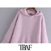 Women Fashion With Hooded Oversized Knitted Sweater Vintage Long Sleeve Ribbed Trims Female Pullovers Chic Tops 210507