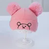 Mignon ours bébé Beanie chapeaux hiver Double pompon enfants tricoté chapeau pour nouveau-né infantile couleur unie doux chaud garçon fille Bonnet casquettes