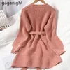 Gaganight, minivestido corto coreano elegante para mujer, fajas, suéter de punto de cintura alta, manga larga, Vestidos de moda sólidos de invierno, Vestidos informales