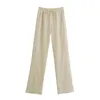 Pantaloni a gamba larga streetwear beige Pantaloni a vita alta da donna con orlo a spacco Donna Primavera Estate Pantaloni casual con elastico in vita 210430