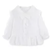 Mudkingdom Girls Shirts Lapel Lace Flared Long Sleeves Solid Ruffle Spring Fashion Blouses Casual Kids Clothes 210615