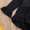 1-6Y automne enfant en bas âge enfant filles fleur vêtements ensemble noir volants tunique t-shirt haut tournesol pantalon tenues 210515