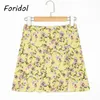 Floral Print Boho Summer Short Skirts Womens High Waist Slit Yellow Mini Casual Cara A-line Beach Bottom 210427