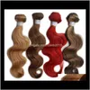 Bundles de tissage de cheveux de vague de corps de cheveux vierges brésiliens non transformés Extensions de cheveux humains de vague de corps brésilienne vierge rouge brun blond Rgx3P Njx4C