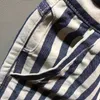 Мужская летняя мода бренд хлопок тонкий подходит прямой Япония винтажный стиль полосатый синий военно-морской флот повседневная шорты мужская одежда 210806