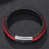 Europe Style Innovative Red And Black Two Tones Stainless Steel Magnetic Clasp Custom Leather Bracelet For Men Bangle Inte22