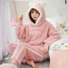 Ensembles de pyjamas en flanelle chaude épaisse d'hiver pour femmes vêtements de nuit vêtements de maison pyjama vêtements de maison ensemble de pyjamas 211112