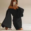 Günlük elbiseler zarif omuz saten mini elbise kadınlar için puf kollu düz renk backless bodycon seksi parti 2021