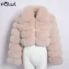 FQLWL Casual Branco Branco Fluffy Queda Inverno Faux Pele Casaco Mulheres Jaqueta Longa Manga Longa Puffer Cortada para Outwear 211220