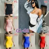 Frauen lange Kleid Designer aus Schulter Bandeau Slim Plissee Kleid Solide Farbe Tight Hight Stretch Dress Sexy Summer Club Rock 48 Arten