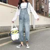 Mavi Önlük Denim Genel Dungarees Tam Boy Cepler Kadınlar Sonbahar Rahat Yüksek Sokak Delik J0068 210514