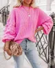 Женские свитера Фонарь Рукав Crewneck вязаный верхний негабаритный свитер вязаный одежда Пуловеры женщины Sweetshirts розовый серый оранжевый синий
