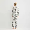 Maison Gabrielle Весна Летнее Печать Шелковый Сатин Пижамас Установить Sleewwures Loungewear для женщин Pajama Femme 2 Piece Long 210809