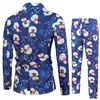 Men's Tracksuits Men Christmas Snow Printed Suit Two-Piece Fashion Button Lapel Long Sleeve Jacket Casual Pants Outfits 2 Piece