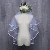 Brudslöjor kvinnor bröllopsklänning slöja två lager tyll band kant tillbehör