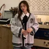 Coréen ins Harajuku col en V tricoté cardigan vintage femmes lâche mode simple à manches longues décontracté 210608