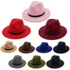 Stingy Brim Hats Women Mens Classic Vintage Woolen Felt Shallow Fedoras Hat Wide Solid Color European Jazz Cap With Belt Buckle Party Trilby