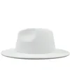 Extérieur blanc intérieur jaune feutre de laine Jazz Fedora chapeaux avec boucle de ceinture mince hommes femmes large bord Panama Trilby Cap
