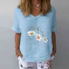 Mulheres de verão t - shirts manga curta camiseta floral impresso v-pescoço v-pescoço camisa feminina t-shirt casual mulher t-shirt fêmea top 210515