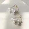 SLBRIDAL Ins Style mousseux cristal strass porcelaine fleur perles d'eau douce mariée mariage boucle d'oreille femmes filles boucles d'oreilles