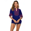 Kadın Bluzlar Gömlek Boho Çiçek Nakış Bluz Gömlek Pamuk Bahar Meksika Boy Artı Boyutu Dantel Kravat Yukarı 2XL 3XL Etnik 2021 Tops