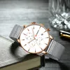 Mesh riem roestvrij staal quartz horloges heren mode casual mannelijke klok chronograaf en autodedatum polshorloge reloj hombre