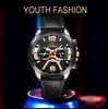 Män Sport Vattentät Klocka Casual Läder Armbandsur för Män Black Top Märke Luxury Militär Clock Fashion Chronograph Wristwathes