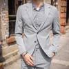 Blazer男性黒灰色のカジュアルメンズブレザージャケットビジネスドレスステージ衣装ビンテージブレザーウェディングジャケット男性スーツコート210527