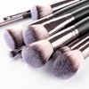 Makeup brushes set synthetic hair black professional tricolor pile silver flash cosmetic beauty tools wood handle loose powder brush