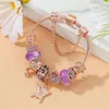 Charm Bracelets Seialoy Rose Gold Butterfly Pendant Purple Crystal For Women Original Leaf Flower Bead Bracelet Jewelry Gift