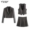 Za Winter latest Plaid Short Casual Suit Blazer College Style retro Gray Woman Jacket Office Lady Women 211019