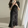 韓国のタッセルの女性のドレスエレガントなVネック半袖マーメイドロングドレスvestidsoファッション夏の女性パーティー210520