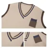 Mäns västar tröja V utformad felaktigt krage Små bröstficka väst stickad tank topp all-match retro pullover par preppy bf japanska