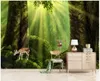 壁3D壁画のための注文の写真の壁紙美しいそしてシンプルな緑の大きな木の森の風景ツーリングの背景の壁紙家の装飾