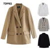 Toppies Womens Lange Blazer Double Breasted Pak Jas Losse Oversize Coat Effen Kleur Formeel 210930