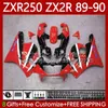 Carene moto per KAWASAKI NINJA ZX2R ZXR250 ZX 2R 2 R R250 ZXR 250 89 90 Carrozzeria 84No.61 Rosso Nero ZX2 R ZX-2R ZXR-250 1989 1990 ZX-R250 89-98 Kit corpo completo