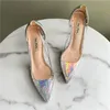 مصمم غير رسمي للأزياء نساء حذاء فضي براءة اختراع مثيرة PVC Crystal Strass Point Toe Thin High Heels Pumps 10cm 8cm Stiletto1997379