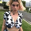 est мода сексуальные женщины летние топы с коротким рукавом глубокие шеи коровы напечатанные повседневные топы футболка s-l 210518