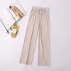 Women long Pants Summer Casual Soft Ice Silk Wide Leg elastic waist High Waisted loose Trousers pants 210524