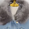 Casual Denim Patchwork Fluff Cotton Coat voor Vrouwen Hooded Collar Lange Mouwen Parka Vrouwelijke Mode Kleding Winter 210531