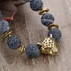 Hot Selling 8mm Black Beaded Strands Bracelets Weathered Agate Alloy Gold/Silver Leopard Head Beads Hand Wrist Ring Jewelry