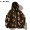 Gonthwid velo com capuz jaquetas streetwear casual harajuku hip hop homens mulheres moda urso impressão completa zip casaco tops outwear 211025