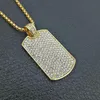 Pendant Necklaces Stainless Steel Geometric Square Dog Tag Necklace Full Rhinestone Paved Bling Iced Out Men Hip Hop Rapper Jewelry Gift