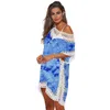 Women's Fashion Tie Dyeing Hand Hook Stitching V-Neck Blouse Beach Dress One Size X0521