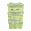 Kobiety Kwiat Haft Crochet Knitting Krótki sweter Kamizelka Kobieta V Neck Pullover Casual Lady Slim Topy SW1216 210430