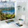 Tapis de bain et rideau de douche de style traditionnel, tapis de toilette antidérapant en forme de U, tapis de sol de salle de bains, rideau de douche imperméable 211109