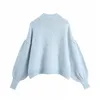 Sweet Mulheres Céu Azul Sweater Fashion Diamantes Diamantes Botão Casacos Elegante Feminino Chique Chique Filhote Spruff Sleeve Cardigan 210430