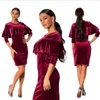 Women's O neck Long Sleeve Mermaid Velvet Fabric Evening Dresses High Quality Charming Celebrity Gowns Prom Dress