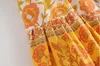 Bohemian Orange Yellow Floral Print Spaghetti Strap Klänning Etnisk Kvinna Justerbar Lacing Up Sling Dresses Beach 210429